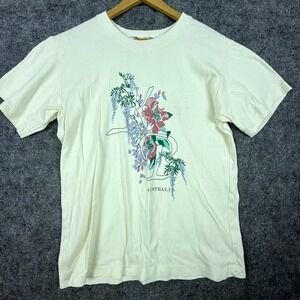 VTG KB T-Shirt Womens Off White Pastel Floral Print Australia Word Everyday Wear
